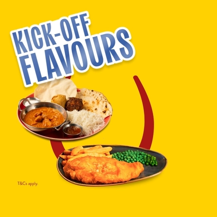 A banner saying "Kick Off Flavours?" to promote a new World Cup menu at Hungry Horse venues.