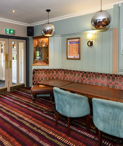 Interior dining area of a pub.