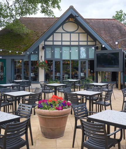 The beer garden in the White Horse.