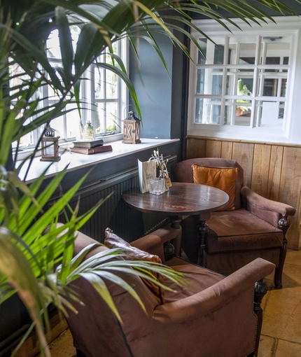 Interior seating area in a pub restaurant