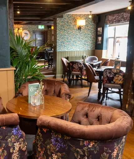 A restaurant table at the Grapes.