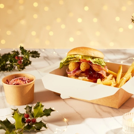 Festive Burger in a takeaway box