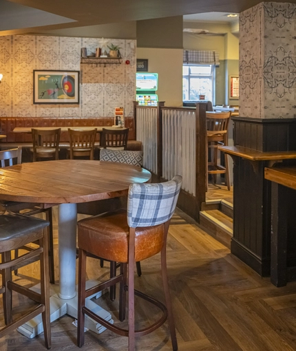 Interior dining area of a pub.