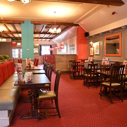 Interior dining area of a pub.