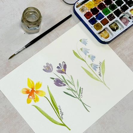 An image of painted flowers to advertise a Watercolour Workshop What's On event at The Cart & Horses.