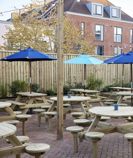 The beer garden at the White Hart.