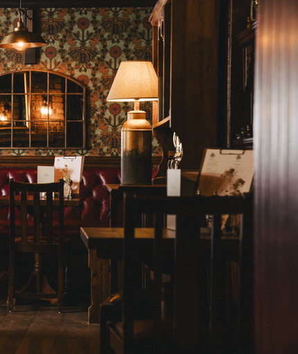 The interior restaurant and seating area at the Three Tuns.