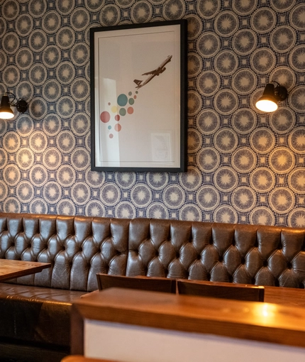 Interior dining area of a pub.
