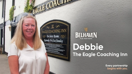 A video front screen showing Debbie from The Eagle Coaching Inn.