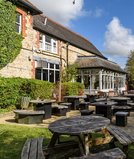 exterior facade and beer garden of the pub