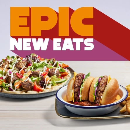 A graphic promoting EPIC new eats at Hungry Horse.