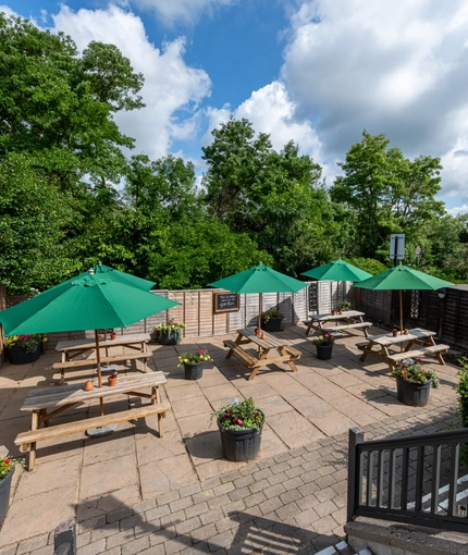 The beer garden of The Old Bell.