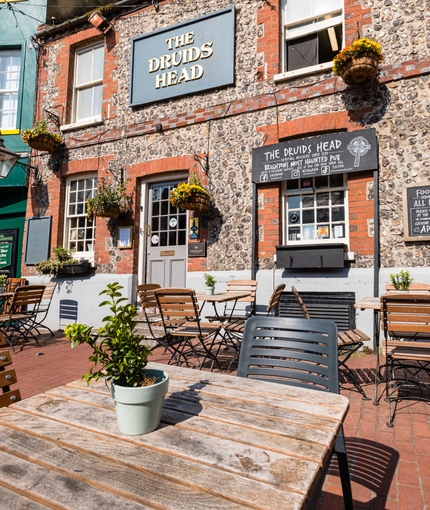 exterior with beer garden and seating area