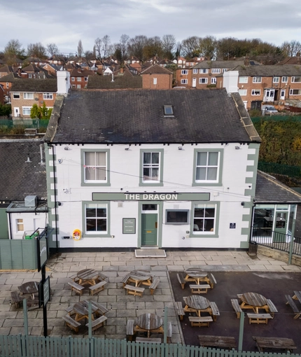 The exterior beer garden and seating area at the Dragon.