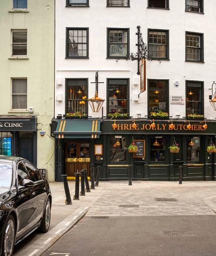 The exterior facade of the Three Jolly Butchers.