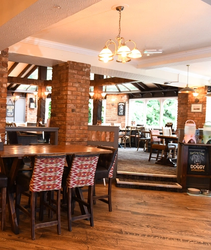 Interior dining area of a pub.