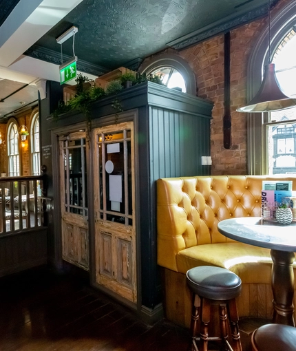 Interior restaurant seating area booth