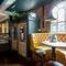 Interior restaurant seating area booth