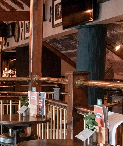 Interior seating area on a mezzanine