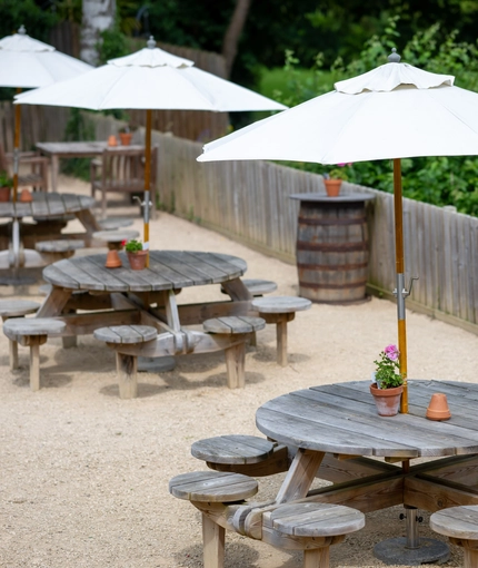 The beer garden at the Riverside Inn.