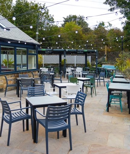 The exterior beer garden and seating area at the Pack Horse.