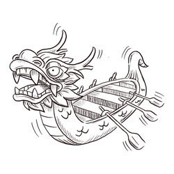 An illustration of a boat shaped like a dragon.