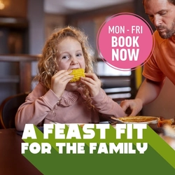 A banner promoting Feed the Family at Hungry Horse venues.