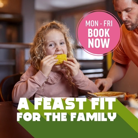 A banner promoting Feed the Family at Hungry Horse venues.