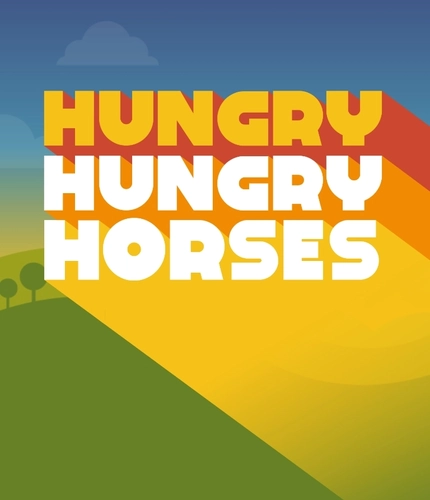A graphic promoting the Hungry Hungry Horses game at Hungry Horse.