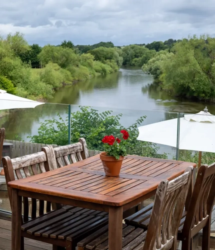 The beer garden at the Riverside Inn.