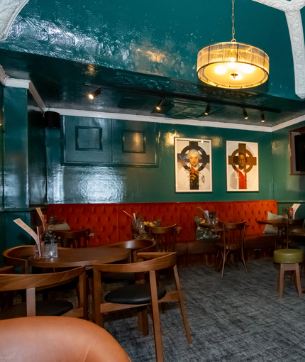 Interior of the pub in the seating area.