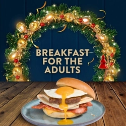 A banner promoting Breakfast for the Adults at Hungry Horse venues.