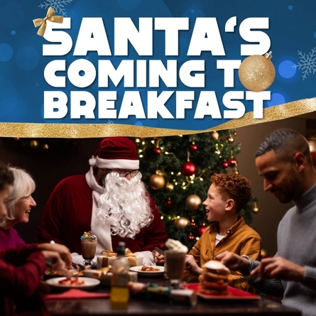 A graphic promoting breakfast with Santa at Hungry Horse.