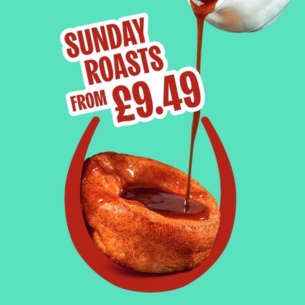 A banner promoting Sunday Roasts for £9.49 at Hungry Horse venues.