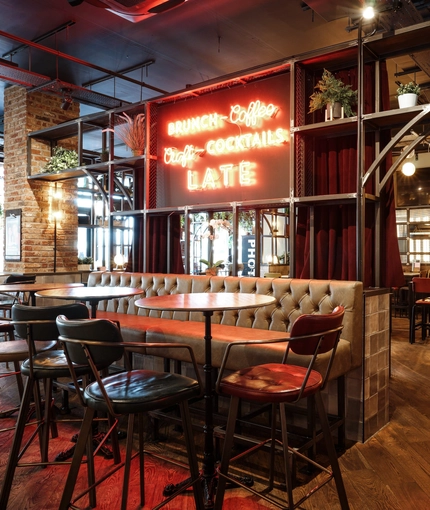 interior seating area and restaurant