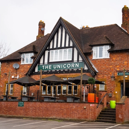 The exterior facade and car park at The Unicorn.