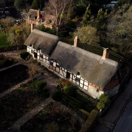 An aerial view of the exterior facade of The Bell at Stratford-Upon-Avon.