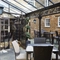 exterior beer garden with seating area