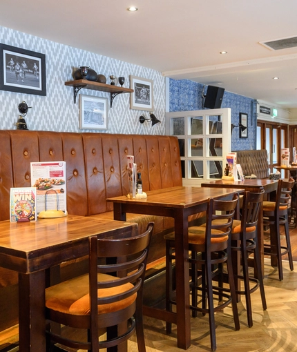 Interior dining area of a pub.