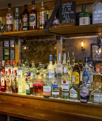 spirit bottles behind the bar