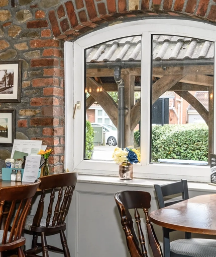 Interior dining area of a pub.