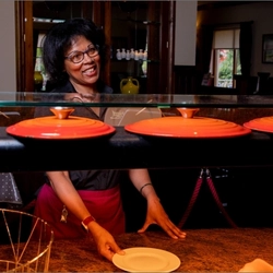 Person serving carvery at FHI
