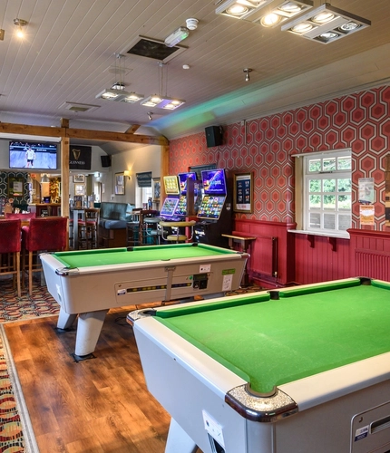 interior seating area with pool table