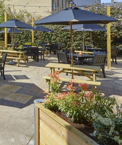 Exterior beer garden of the Royal George