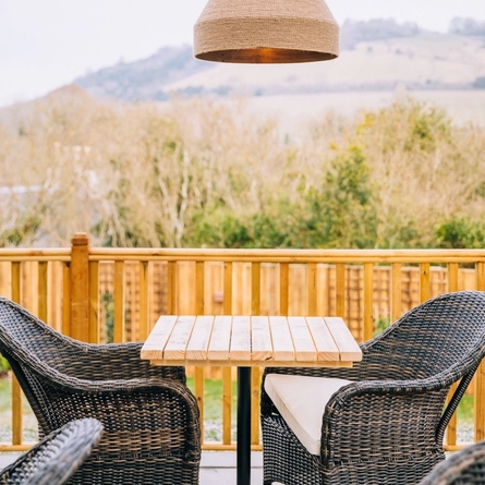 exterior terrace of a pub with a seating area