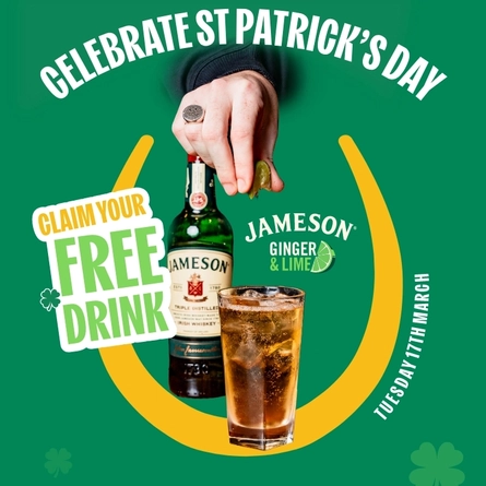 A banner promoting Jameson Whiskey as part of the St Patrick's Day promotion at Hungry Horse venues.