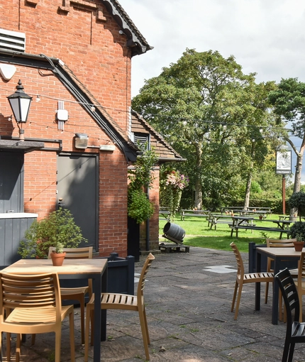 The beer garden of The Peacock Inn.