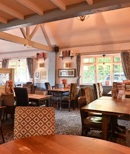 Interior dining area of a pub.