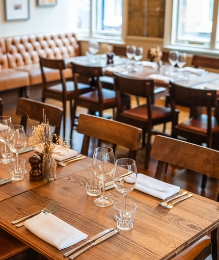 The interior restaurant seating area at The Kings Stores.