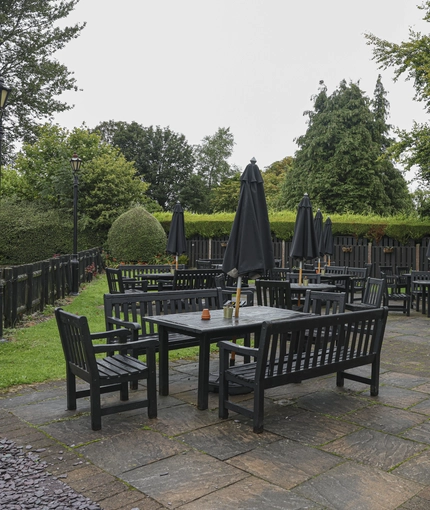 A beer garden outside a pub